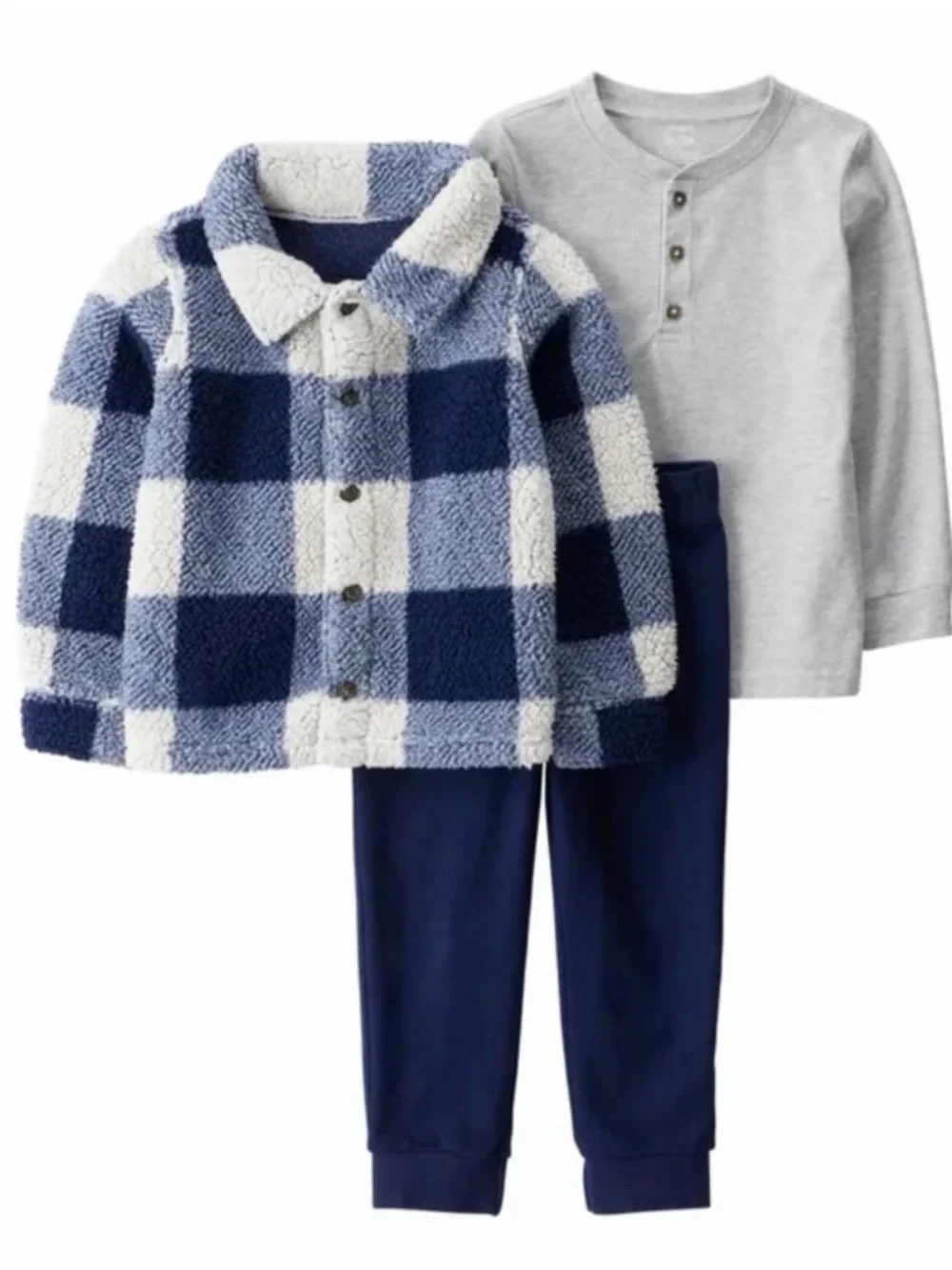 Carters Toddler Boys 3-Piece Sherpa Shacket Henley Tee & Jogger Set